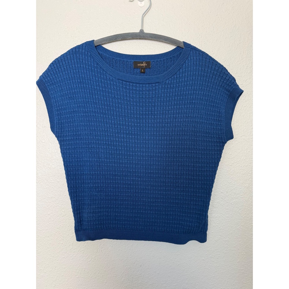 On Twelfth Blue Waffle Knit Sweater Vest Sleeveless Crew Neck Top Large